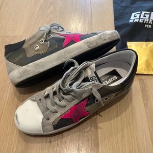 GOLDEN GOOSE Superstar Camouflage Print with Fuchsia Pink Sneakers, Size 38